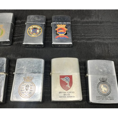 14A - A Collection of 10 vintage Naval Zippo lighters includes USS Milwaukee and Command Helicopter Cruise... 