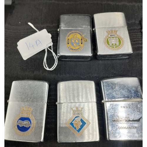 14A - A Collection of 10 vintage Naval Zippo lighters includes USS Milwaukee and Command Helicopter Cruise... 