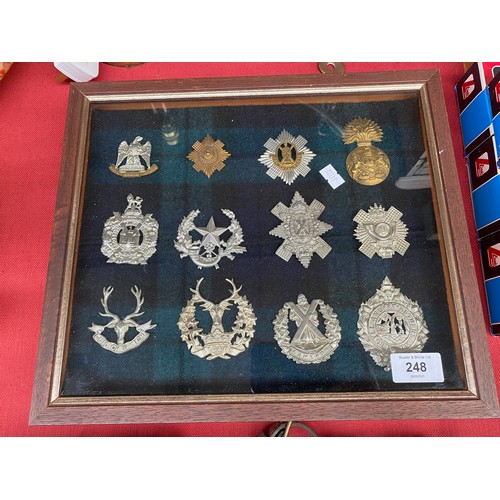 248 - Militaria Display case of Scottish forces cap badges