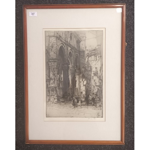 897 - Hedley Fitton
Etching of Casino di Nobile, Sienna, Italy, signed.
[72x52cm]