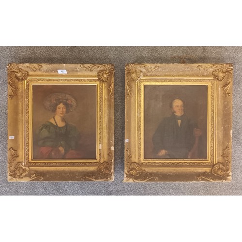 901 - A pair of late 19th Century oil portaits within moulded framed, unsigned.
[52x47cm]