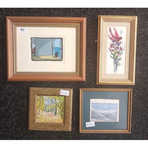 909 - Four various artworks to include 'Door to the sea' by S.D Johnston, original oil by Robin Cole along... 