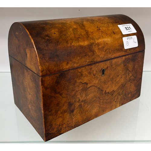 831 - 19th century burr walnut dome top tea caddy with removable lidded preserves. [17x23x13cm]