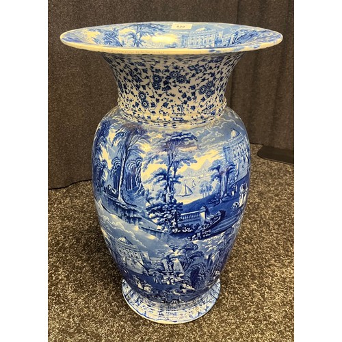 829 - Large antique Cauldon ware blue and white vase, Depicts various 19th century landscape and figural s... 