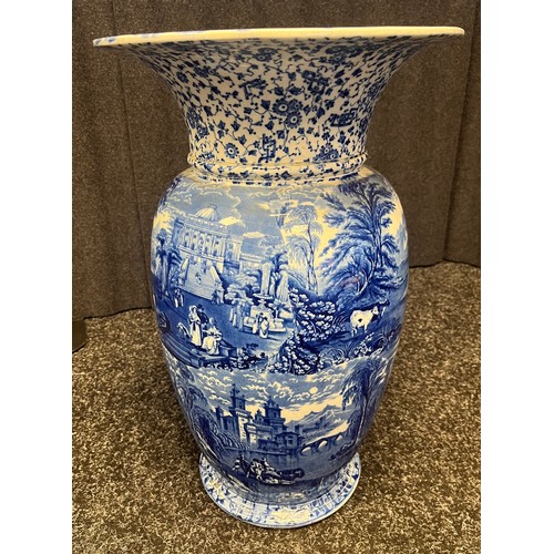 829 - Large antique Cauldon ware blue and white vase, Depicts various 19th century landscape and figural s... 