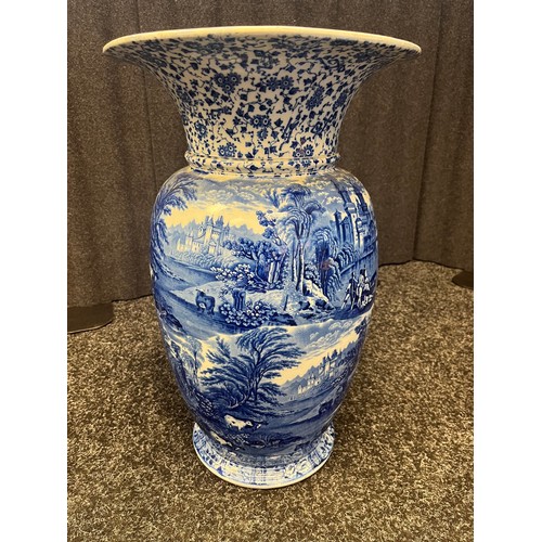 829 - Large antique Cauldon ware blue and white vase, Depicts various 19th century landscape and figural s... 