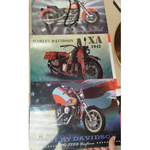 673 - 3 Harley Davidson motorcycle reproduction metal pictures