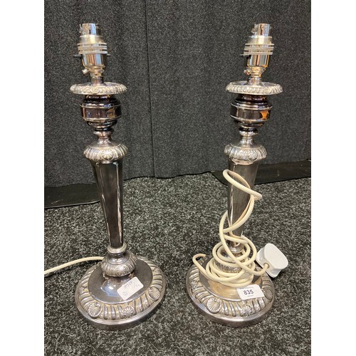 835 - A Pair of antique silver plated table lamps.