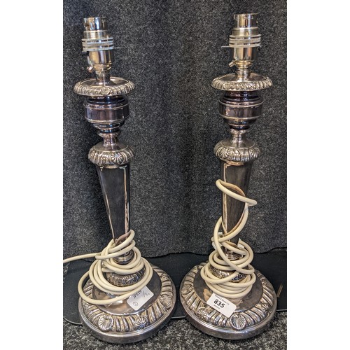 835 - A Pair of antique silver plated table lamps.