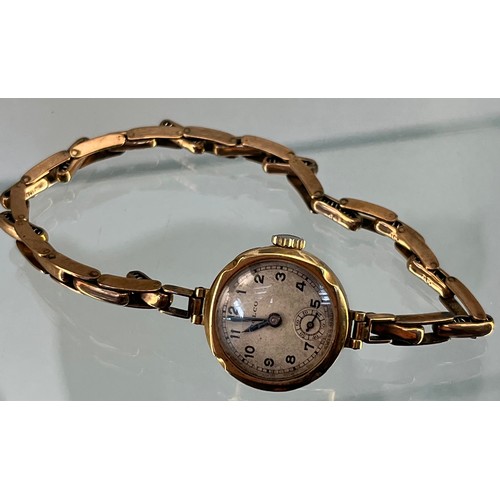 726 - Antique 9ct yellow gold ladies cocktail watch- produced by Rolco- 15 jewels. 9ct gold case and 9ct g... 