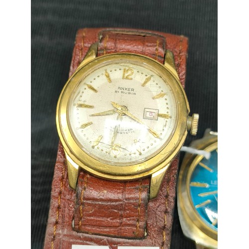 23A - Three vintage watches. Anker 21 Rubis Stossicher Antimagnetic watch- working, Lectro 121 unbreakable... 