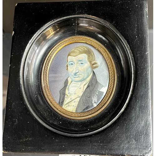 14 - 19th century portrait painting of a gentleman of some importance. Fitted within a brass and black pa... 