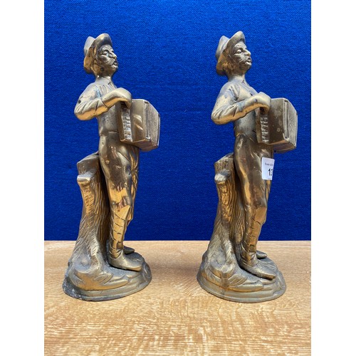 13 - A Pair of Antique Brass accordian player figures