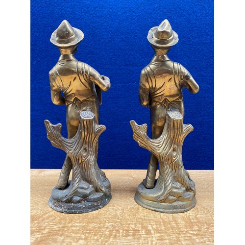 13 - A Pair of Antique Brass accordian player figures