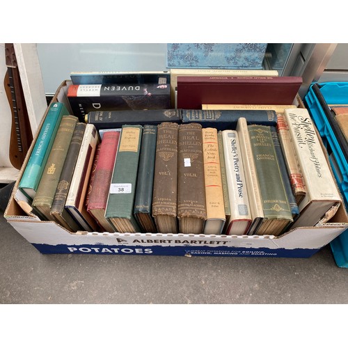 38 - A Box of antique books to include The real Shelley Jeaffreson  volume 1 and 2 London Hurst and Black... 