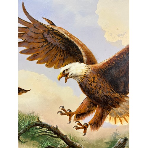 649 - A Large American bald eagle painting on canvas. Signed Andrew. [109x134cm]