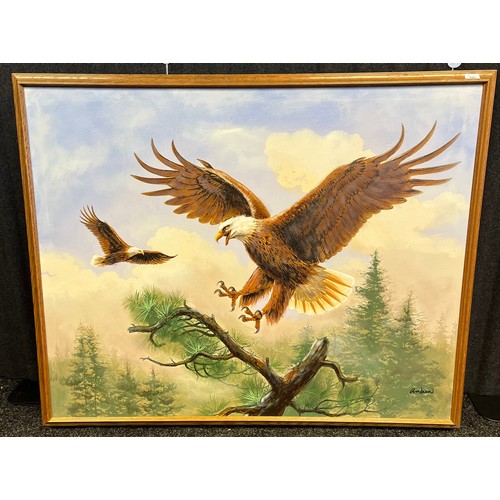 649 - A Large American bald eagle painting on canvas. Signed Andrew. [109x134cm]