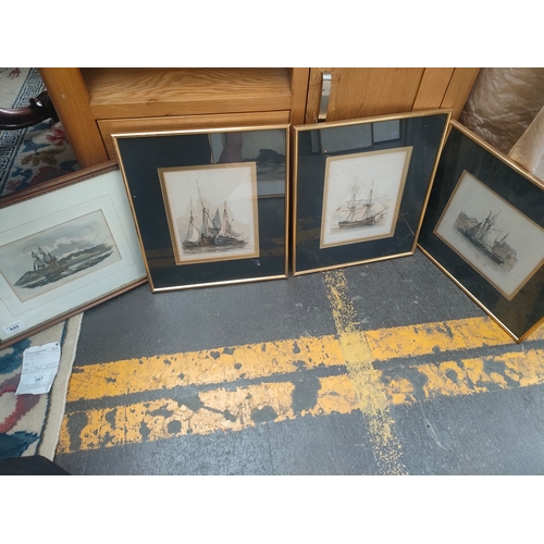 645 - Four ship scene framed pictures