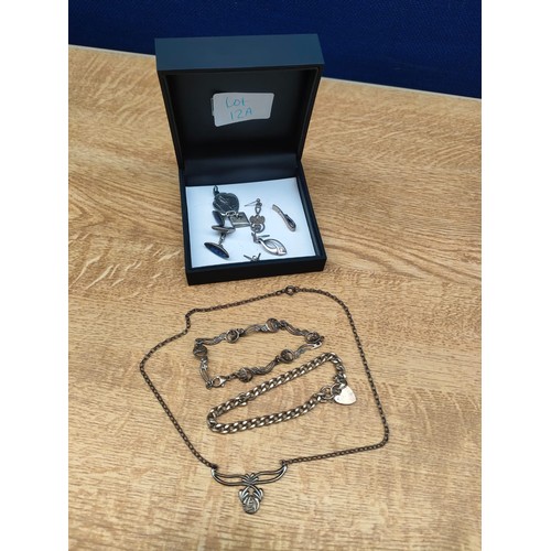 12A - A Lot of silver jewellery; includes silver gate bracelet, Rennie Mackintosh style necklace/ pendant ... 