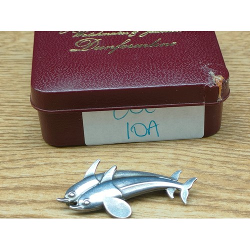 10A - Georg Jensen Sterling Silver Danish dolphin brooch.