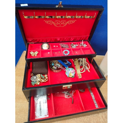 56A - Two jewellery boxes containing mixed costume jewellery, includes watches, earrings, necklaces and pe... 