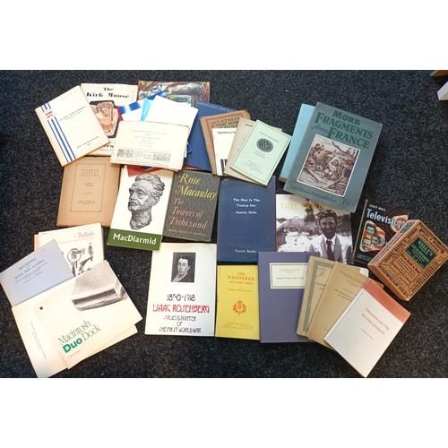 1113 - Box of Books of mixed topics include various pamphlets The Wanderer and other Poems, The Romantics -... 