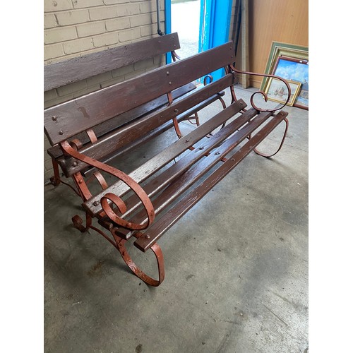 67 - Antique cast iron and wooden slat triple bench