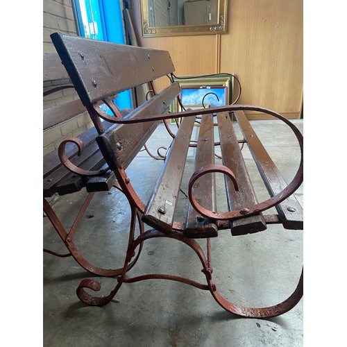 67 - Antique cast iron and wooden slat triple bench