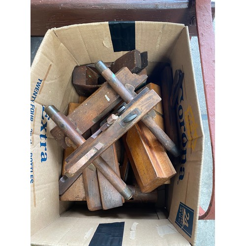 68 - A box of antique wooden planes and tools