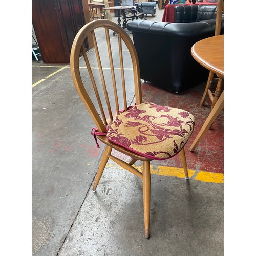 80 - Vintage Ercol light elm drop leaf table, Two lightwood elm wood ercol chairs and one single chair.