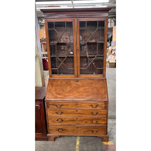 88 - 19th century late Georgian mahogany bureau bookcase. Fitted interior drawer pigeon holes and drawers... 