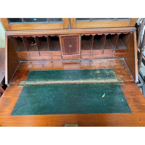 88 - 19th century late Georgian mahogany bureau bookcase. Fitted interior drawer pigeon holes and drawers... 