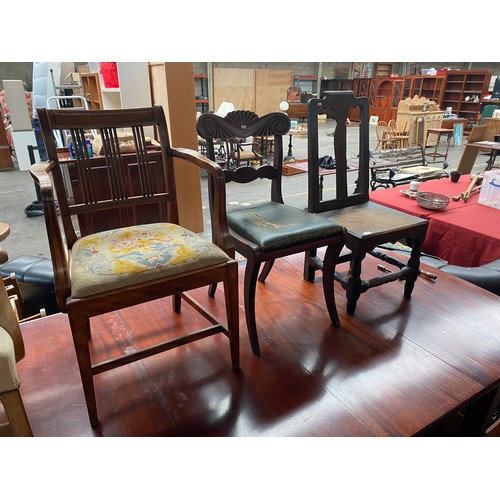 99 - 17th/ 18th century chair, Georgian mahogany framed chair with swirl back brace design and Victorian ... 