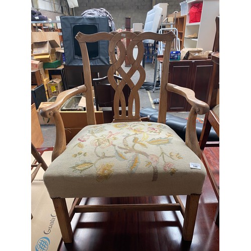 100 - Georgian Chippendale arm chair; light oak with tapestry upholstery, together with a light wood cotta... 