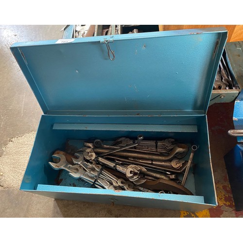 103 - Metal tool chest containing a mixed lot of spanners; King Dick