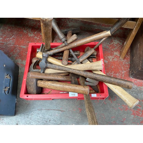 113 - Small crate of mixed hammers; Stanley & Brades