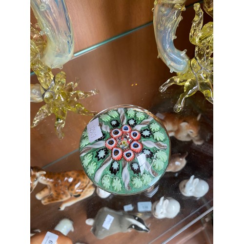 137 - Antique twist cane paperweight together with a pair of Vaseline glass Uranium spill vases. [Both vas... 