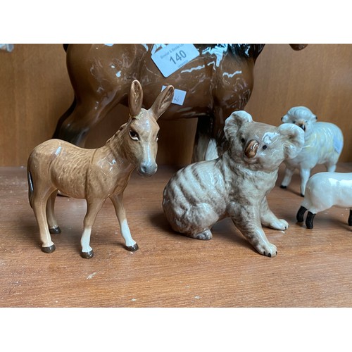 140 - A Selection of Beswick animal figurines, Koala bear, Sheep, Donkey and Shire horse