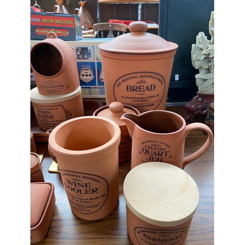 257 - Large collection of The Original Suffolk Terracotta storage pots and preserves.