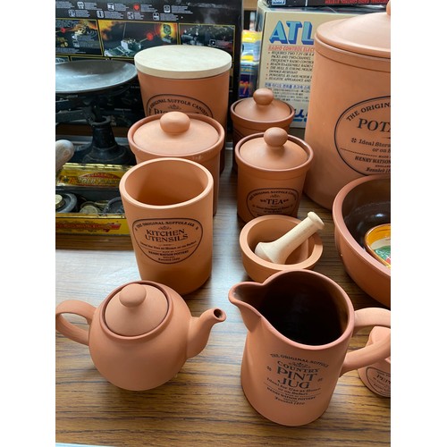 257 - Large collection of The Original Suffolk Terracotta storage pots and preserves.