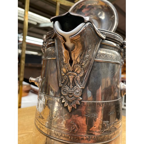 295 - 19th century Reed & Barton silver plated Carafe- highly detailed raised relief trims- has ceramic in... 