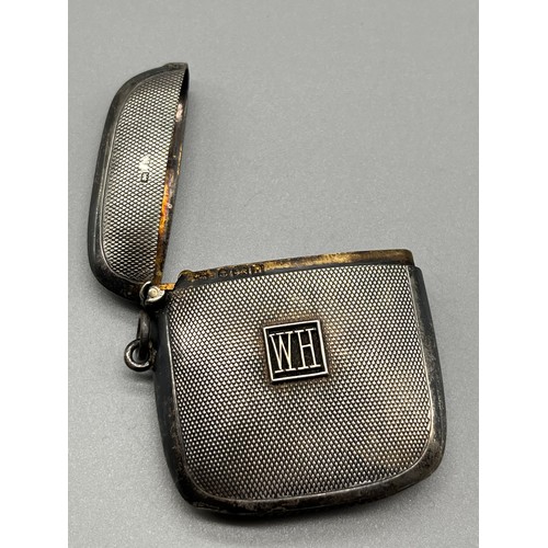 704 - Birmingham silver Vesta Case, In an Art Deco Manner. Initials W.H. to the front. Produced by William... 