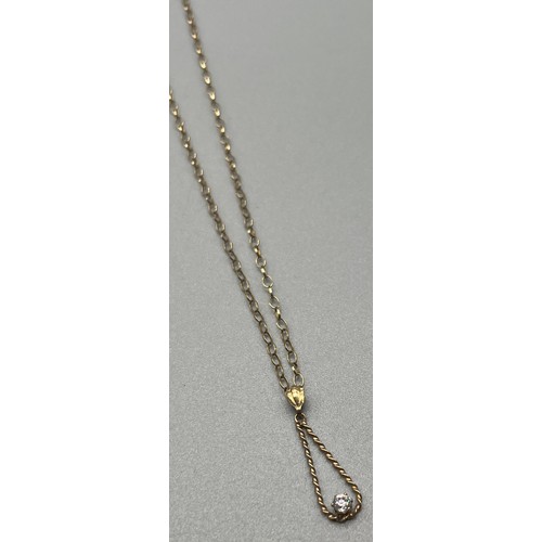 9 - 9ct yellow gold necklace with a gold and gem stone pendant together with a costume necklace and pend... 