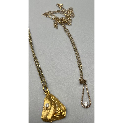 9 - 9ct yellow gold necklace with a gold and gem stone pendant together with a costume necklace and pend... 