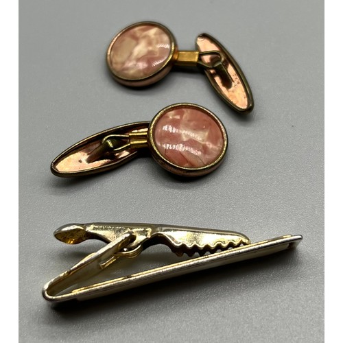 12 - Various cuff links; A Pair of 9ct gold cufflinks, Sarah Coventry cufflinks, fox tie pin, one other t... 