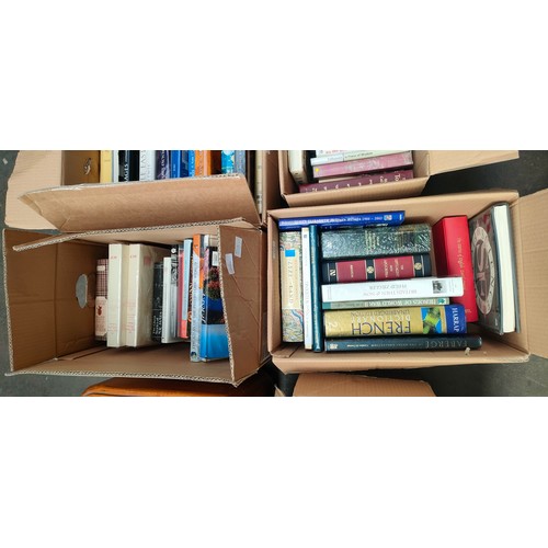 217 - Seven boxes of books on various topics to include History, French, English etc