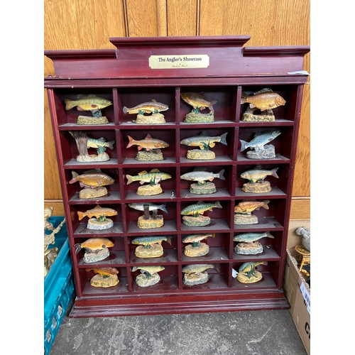 14 - 'The Anglers Showcase' [Danbury Mint] fish figurines within display case