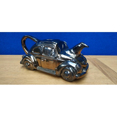 220 - Vintage Tin Glaze Ornamental Volkswagen Beetle tea pot