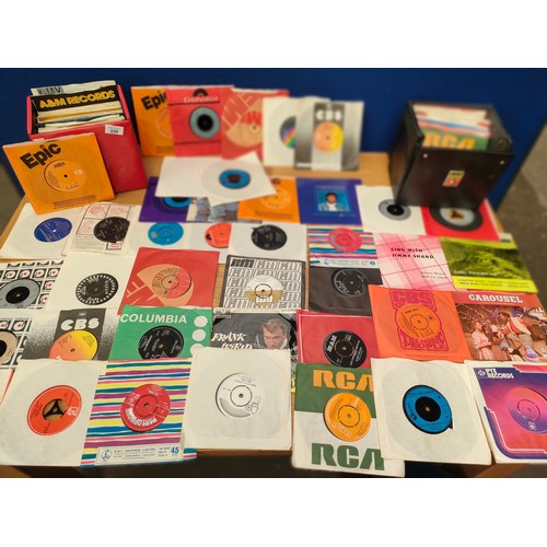 226 - Two boxes of 45r.p.m's records to include Sting, Abba, blondie, queen and many more big names [2 ima... 