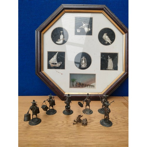 232 - Chinese Hong Kong sterling sliver figures along with framed eastern novelty souvenirs